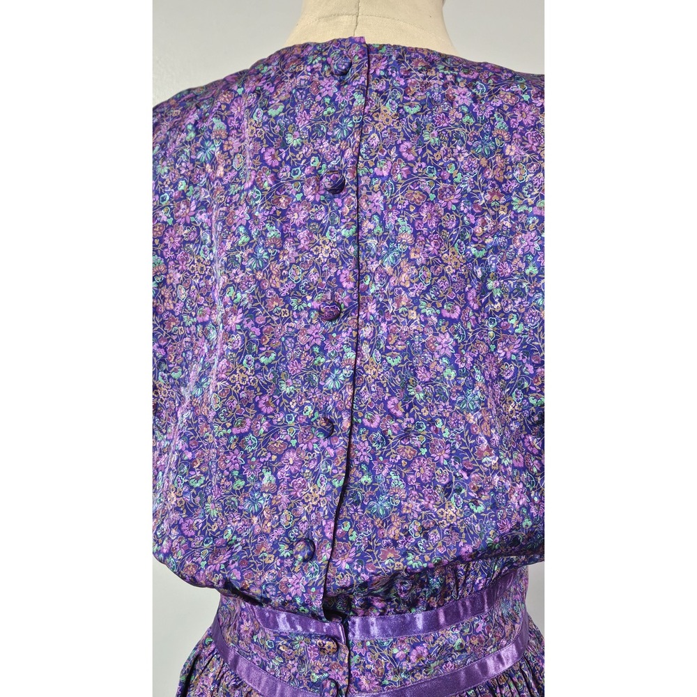 Maggy Boutique Vintage 80s Purple & Green Short Sleeve Midi Dress Size 8 - Picture 8 of 13